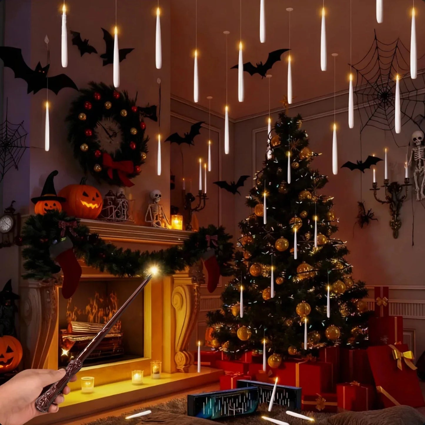 12/10 PCS LED Floating Candles with Magic Wand Flameless Flying Candle Flickering Burning Candles for Wedding Holiday Decoration