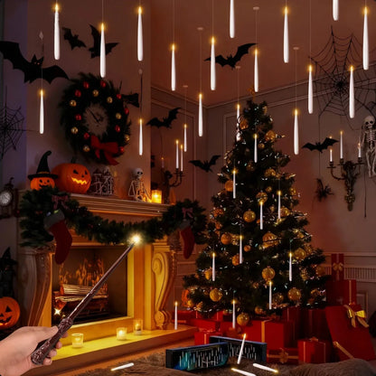 12/10 PCS LED Floating Candles with Magic Wand Flameless Flying Candle Flickering Burning Candles for Wedding Holiday Decoration