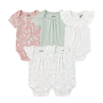 Newborn Print Cartoons Cotton Bodysuits 5Pieces Unisex