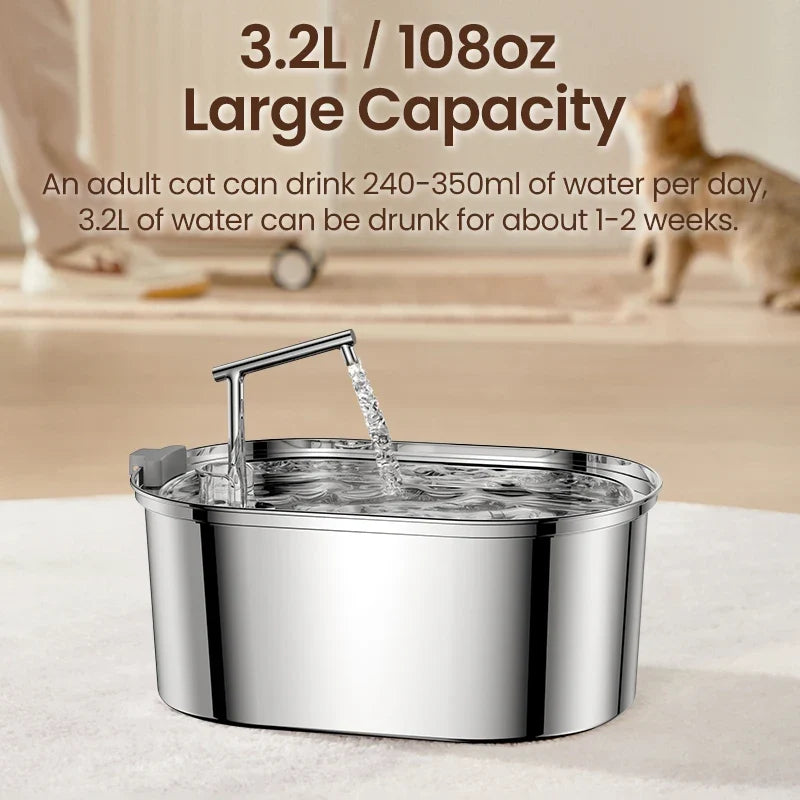 ROJECO Stainless Steel Dog Drinker Automatic Pet Drinking Fountain Smart Water Filte