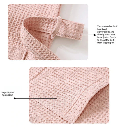 Solid Color Cotton Spring and Autumn Waffle Couples Mid-long Yukata Bathrobe Homestay Hotel Couple Soft Bathrobes