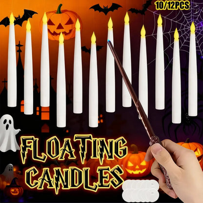 12/10 PCS LED Floating Candles with Magic Wand Flameless Flying Candle Flickering Burning Candles for Wedding Holiday Decoration