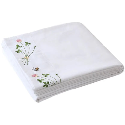 Pure White Embroidery Floral Flat Sheets 100% Cotton