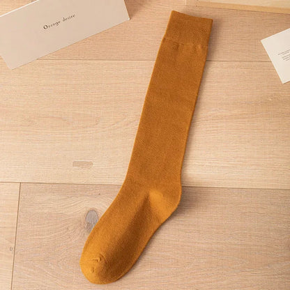 Women's Soft Cotton Knee High Long Socks Black White Solid Calf
