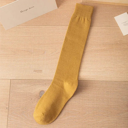 Women's Soft Cotton Knee High Long Socks Black White Solid Calf