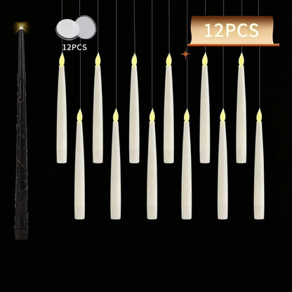 12/10 PCS LED Floating Candles with Magic Wand Flameless Flying Candle Flickering Burning Candles for Wedding Holiday Decoration
