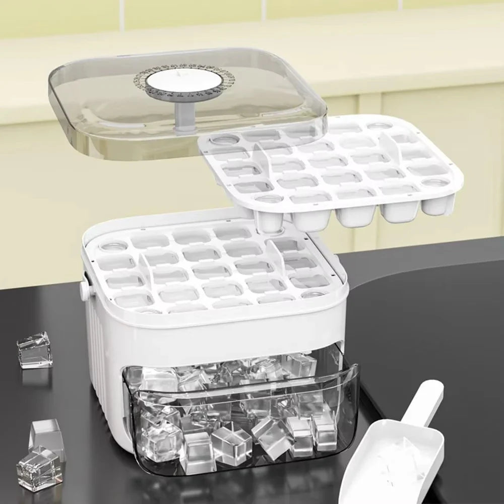 2-Layer Ice Cube Tray with Lid, Large Capacity & Space-Saving,