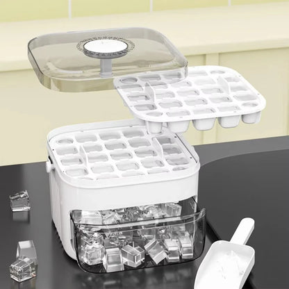 2-Layer Ice Cube Tray with Lid, Large Capacity & Space-Saving,