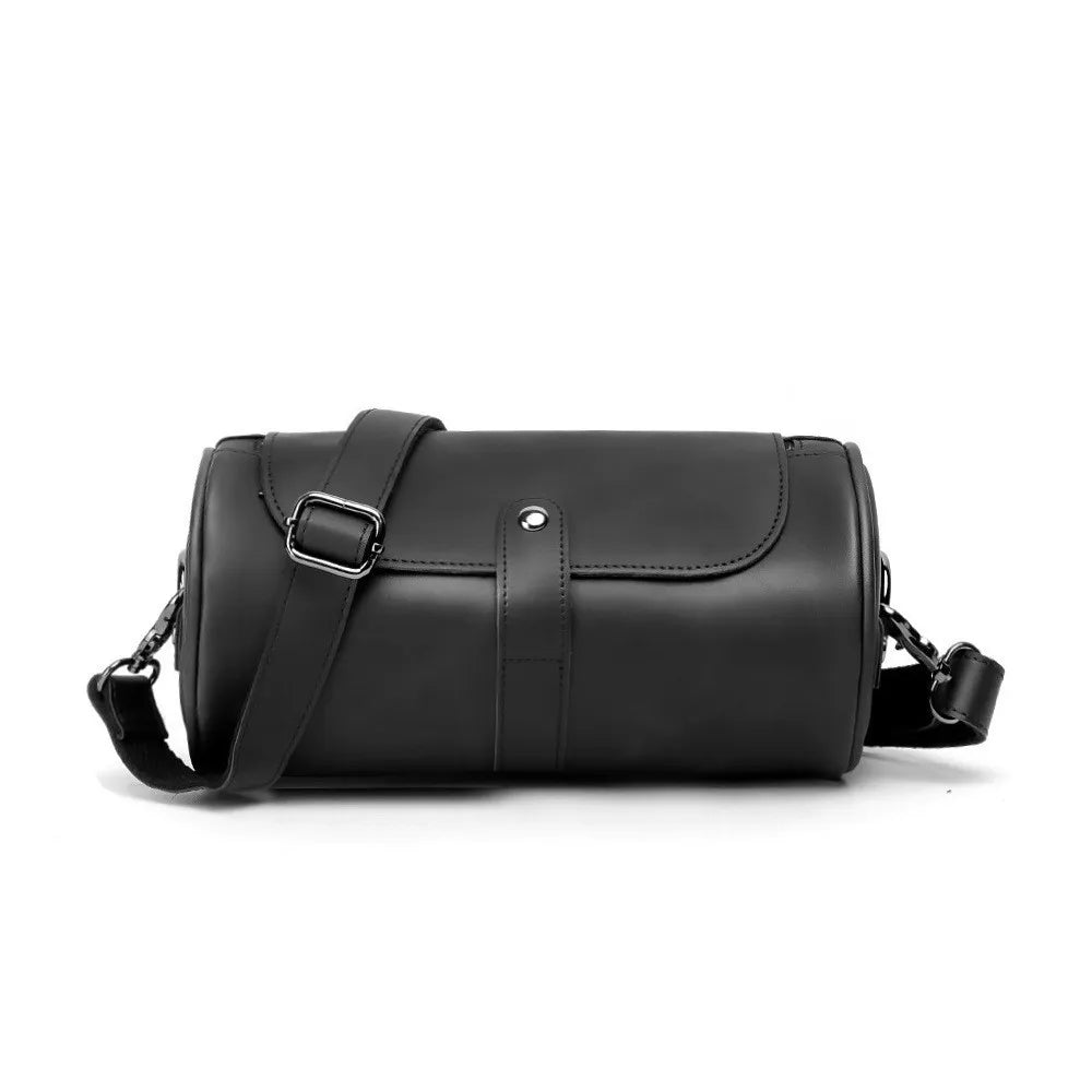 Retro Fashion Men's Crossbody Bags PU Leather Barrel-Shaped Shoulder