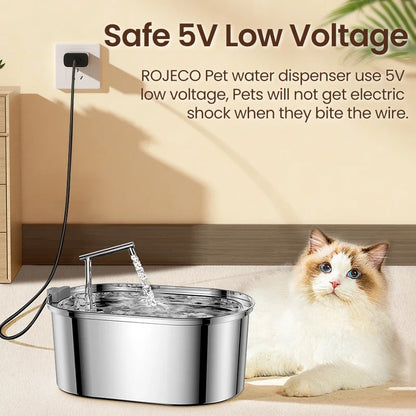 ROJECO Stainless Steel Dog Drinker Automatic Pet Drinking Fountain Smart Water Filte