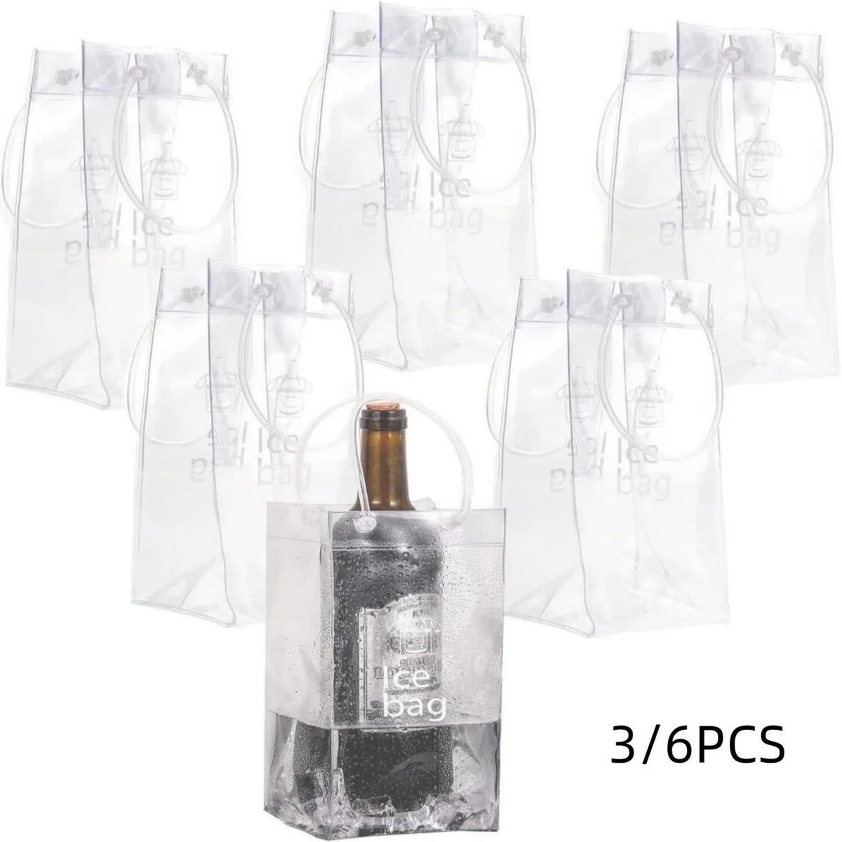 3/6 PCS Collapsible Clear Pouch Ice Wine Bag