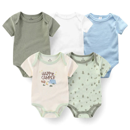 Newborn Print Cartoons Cotton Bodysuits 5Pieces Unisex