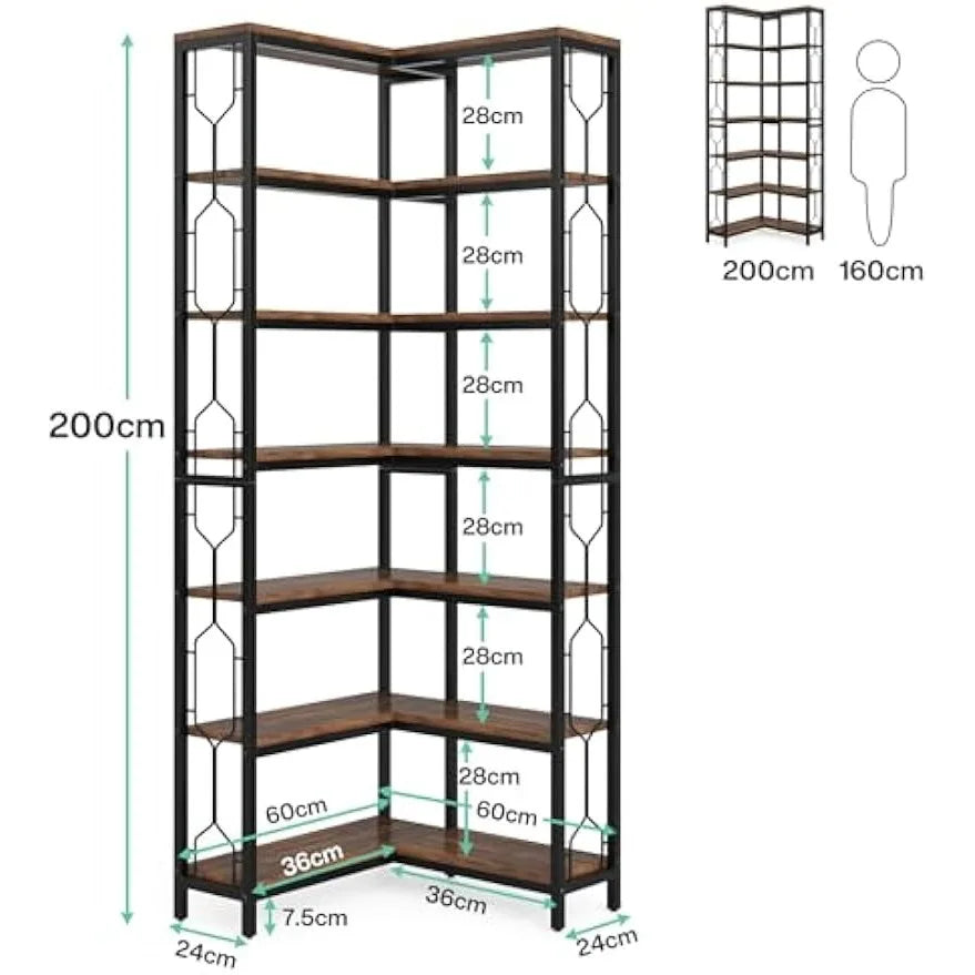 7-Tier Industrial Corner Bookshelf