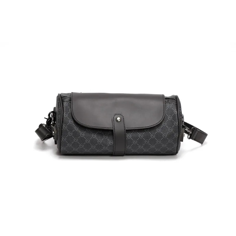 Retro Fashion Men's Crossbody Bags PU Leather Barrel-Shaped Shoulder