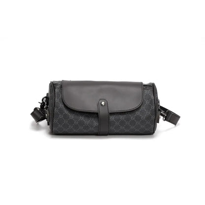 Retro Fashion Men's Crossbody Bags PU Leather Barrel-Shaped Shoulder