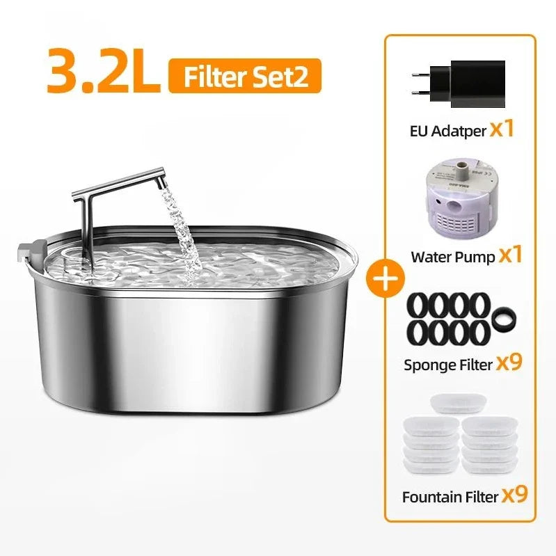 ROJECO Stainless Steel Dog Drinker Automatic Pet Drinking Fountain Smart Water Filte