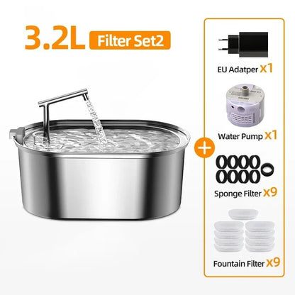 ROJECO Stainless Steel Dog Drinker Automatic Pet Drinking Fountain Smart Water Filte