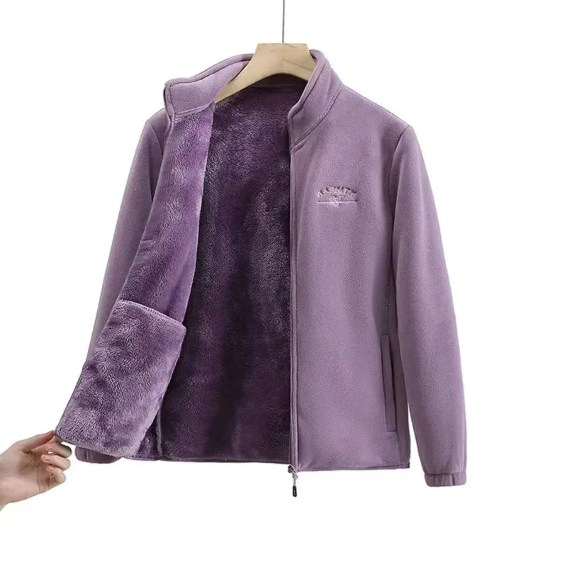 Women's Winter Sport Wool Liner Coat Loose-Fit Full Sleeve Polar Fleece Zipper