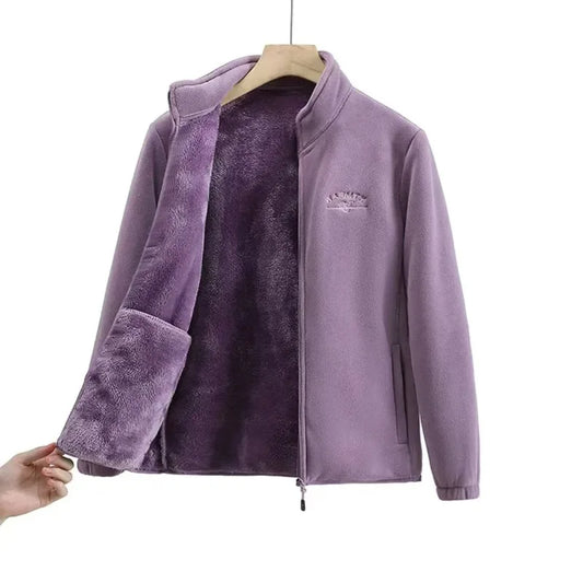 Women's Winter Sport Wool Liner Coat Loose-Fit Full Sleeve Polar Fleece Zipper