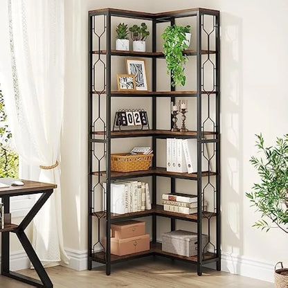 7-Tier Industrial Corner Bookshelf