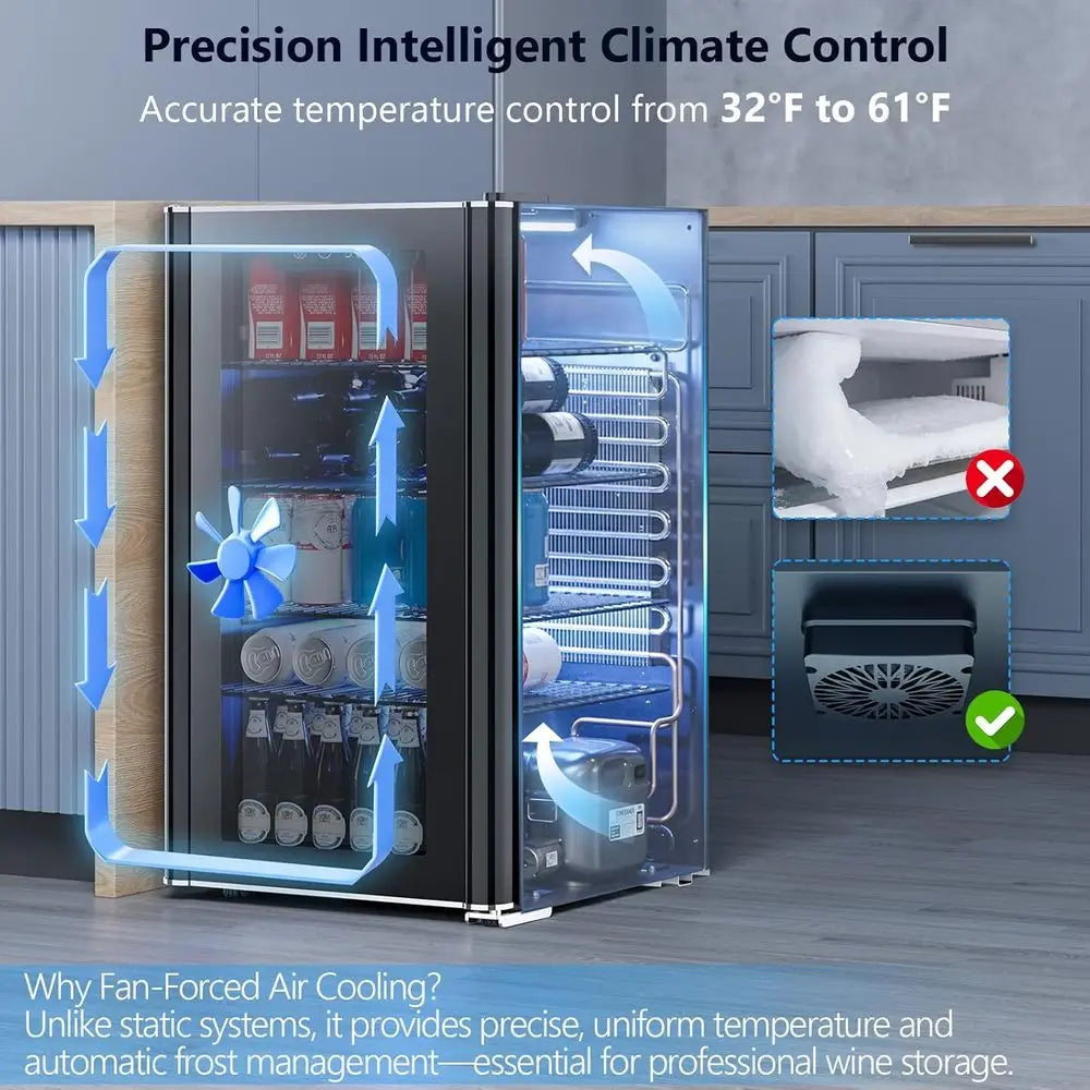 Compact 26-Bottle Wine Cooler & 130-Can Beverage Fridge with 40-61°F