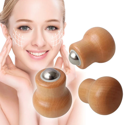 Facial Roller Mini Massager Handheld Wooden Acupressure Tool for Face Neck Shoulder