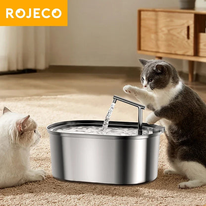ROJECO Stainless Steel Dog Drinker Automatic Pet Drinking Fountain Smart Water Filte