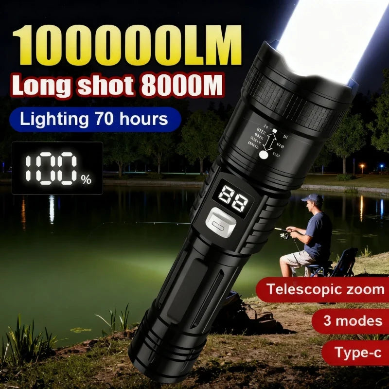 100000LM Super Bright Flashlight Rechargeable LED Torch Long Range