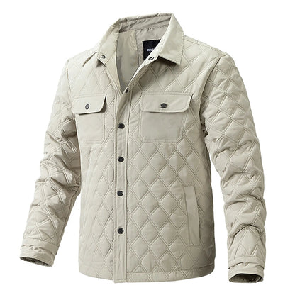 Men's Warm Diamond Plaid Padded Double Pocket Lapel Fleece Fluffy Jacket