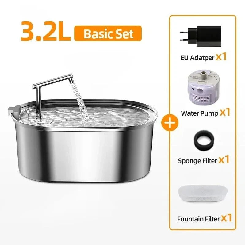 ROJECO Stainless Steel Dog Drinker Automatic Pet Drinking Fountain Smart Water Filte