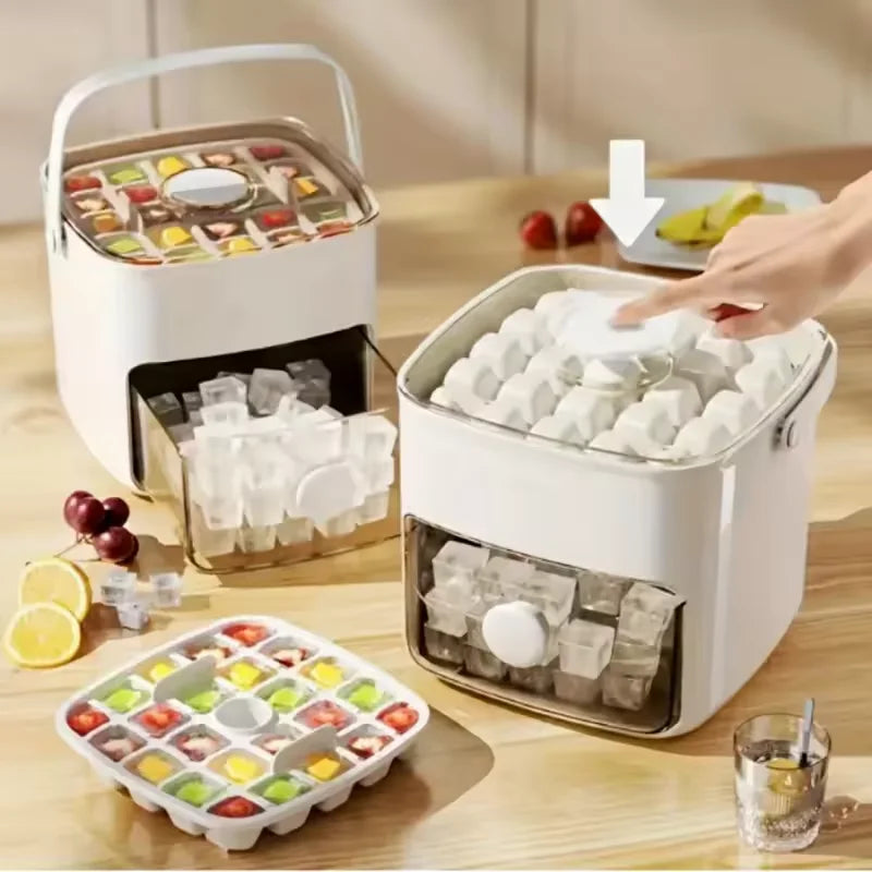 2-Layer Ice Cube Tray with Lid, Large Capacity & Space-Saving,