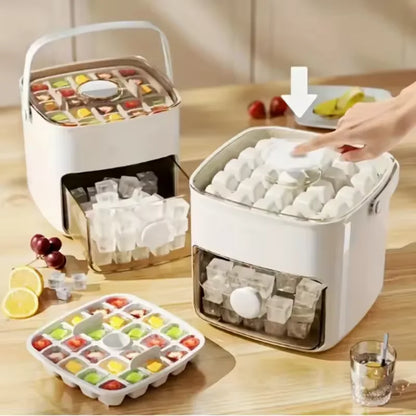 2-Layer Ice Cube Tray with Lid, Large Capacity & Space-Saving,
