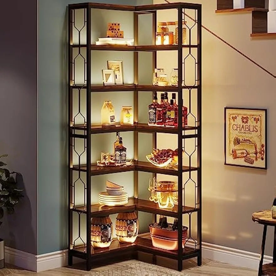 7-Tier Industrial Corner Bookshelf