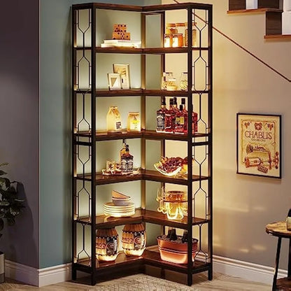 7-Tier Industrial Corner Bookshelf