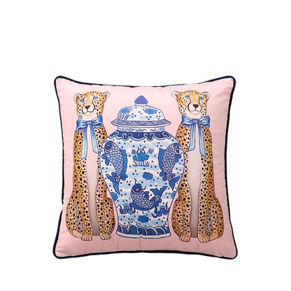 Tiger Home Cushion Velvet Cover Cheetah With Ginger Jar Decorative Pillow Case