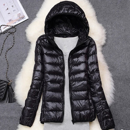 Women Ultra Lightweight Travel Packable Hooded Down Coats Plus Size 5XL 6XL 7XL