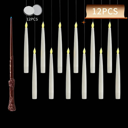 12/10 PCS LED Floating Candles with Magic Wand Flameless Flying Candle Flickering Burning Candles for Wedding Holiday Decoration