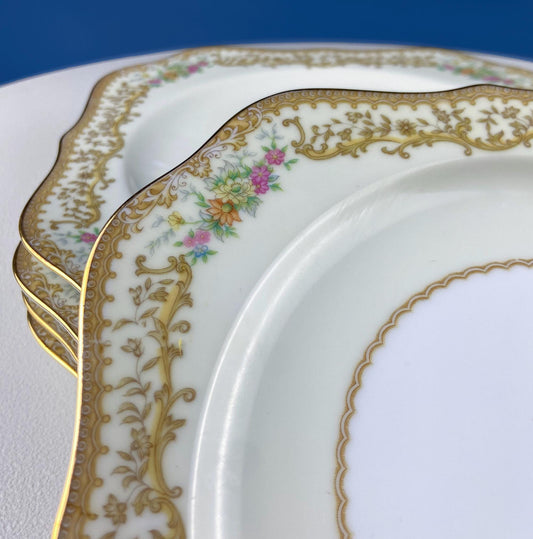 Tea Coffee Serving Set by Noritake, Elvira. 4 Porcelain Cups & Saucers, 4 Square Dessert Salad Plates. Hosting Essentials. Dining Room Decor