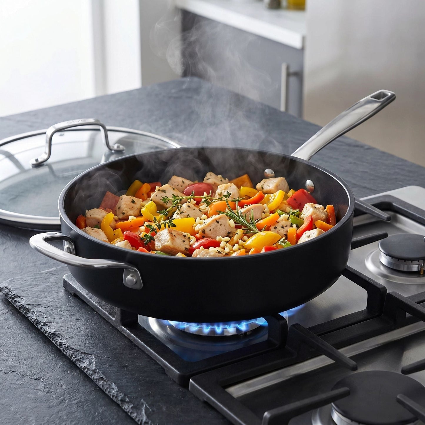 Ceramic Nonstick Sauté Pan with Lid, 4-Qt