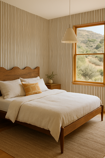 Dolce Stripe Wallpaper, off-white and butter yellow