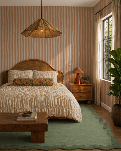 Dolce Stripe Wallpaper, apricot and off-white