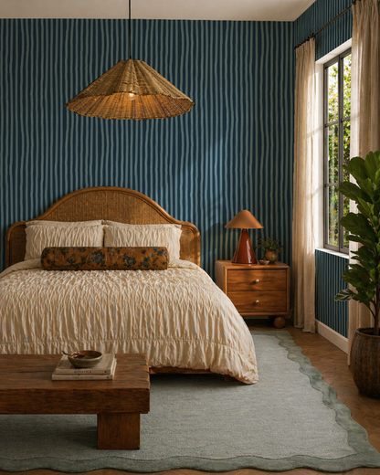Dolce Stripe Wallpaper, navy and light blue
