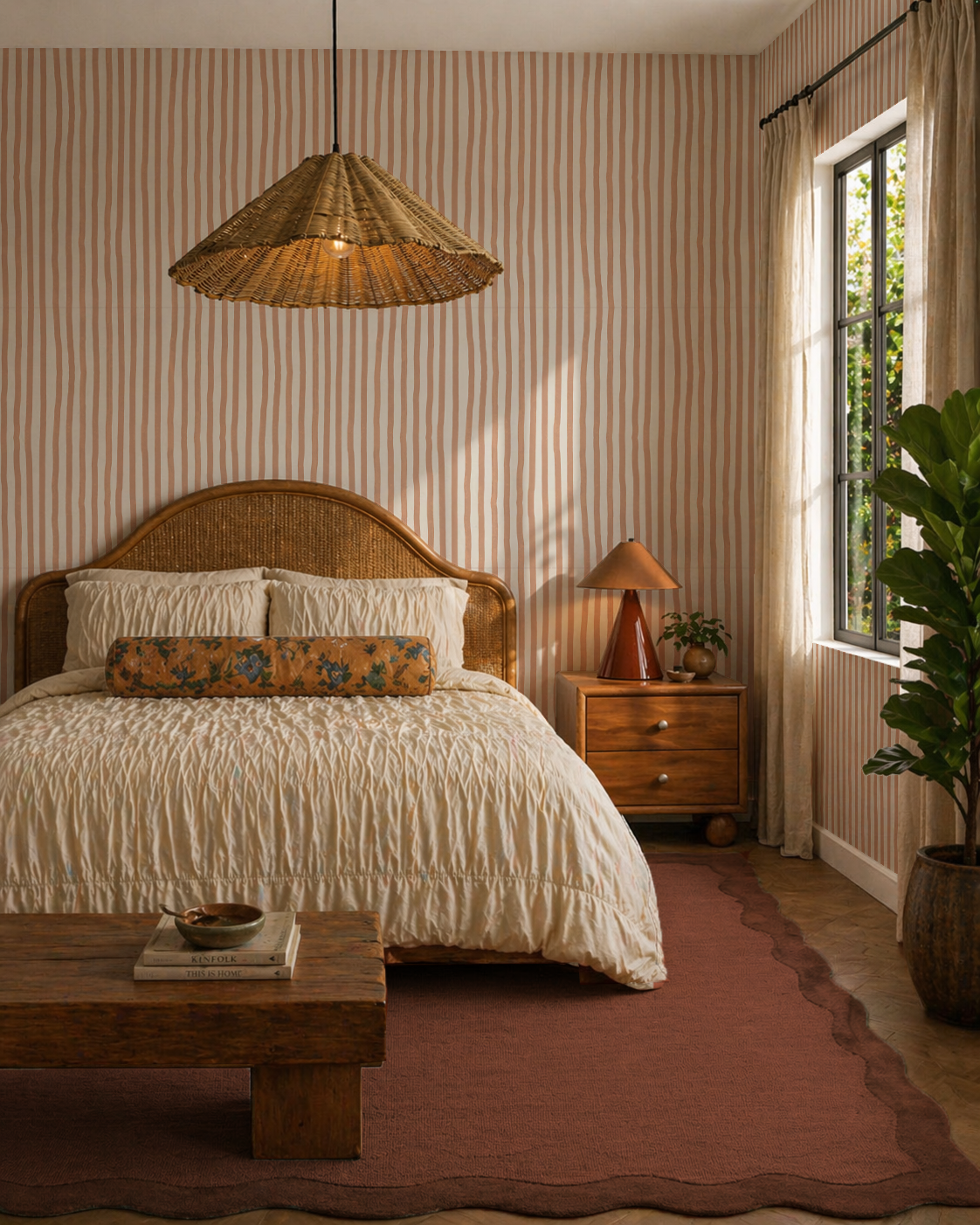 Dolce Stripe Wallpaper, off-white and peach