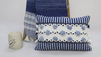 Striped Throw Pillow with Braid and Tassels 14"x20"