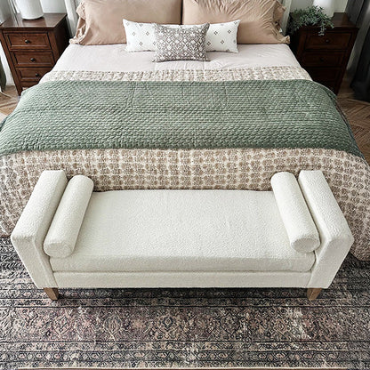56 Inch Modern Boucle Accent Bench with Round Pillows