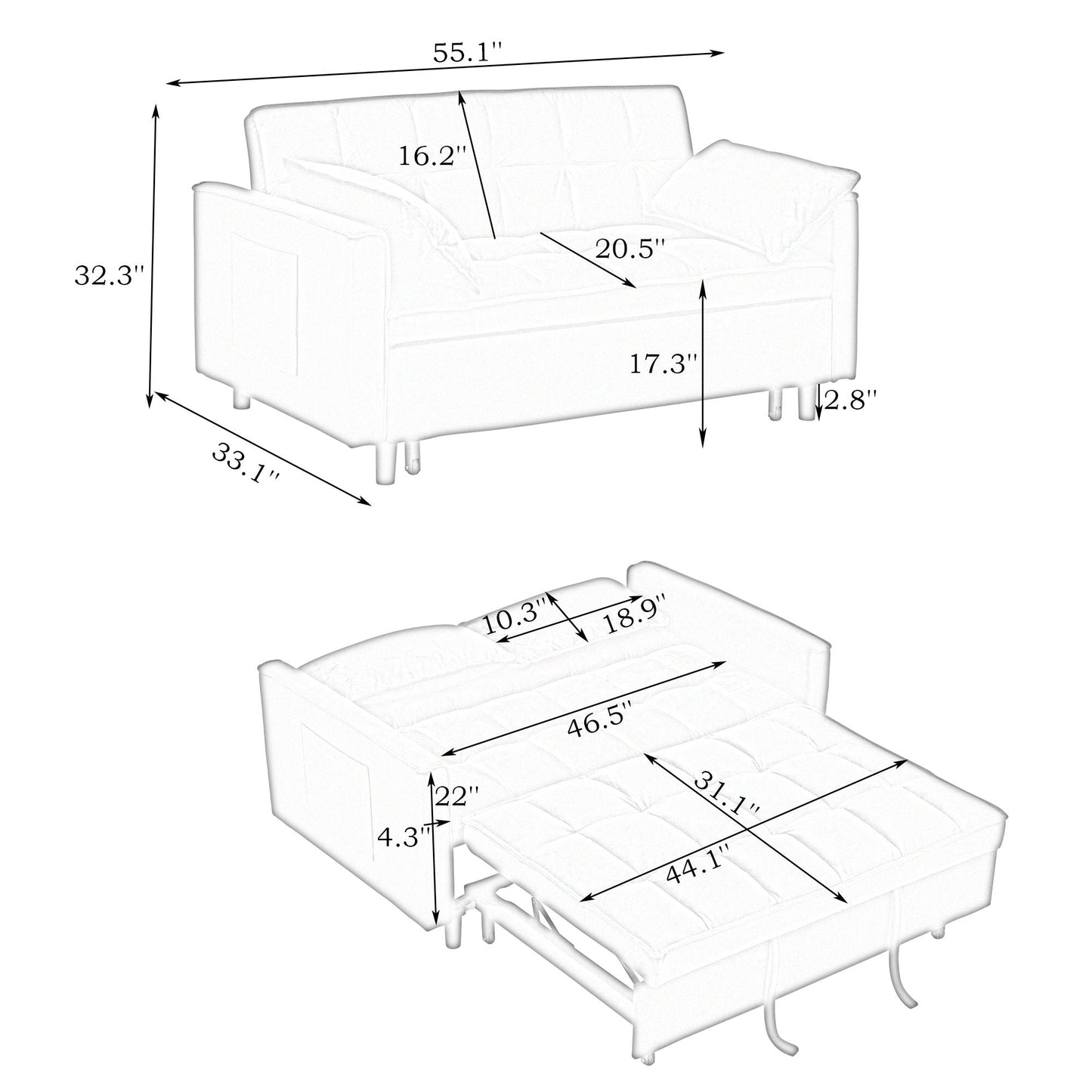 3 In 1 Convertible Sofa Bed