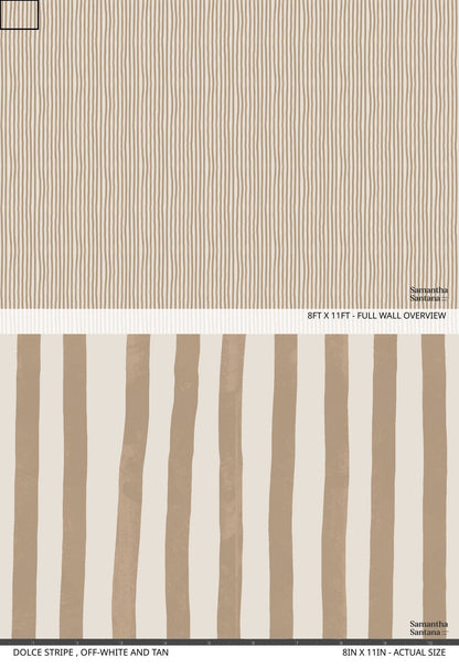Dolce Stripe Wallpaper, off-white and tan