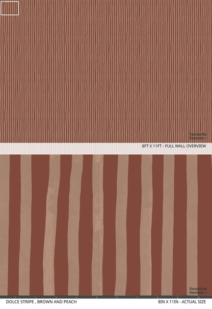 Dolce Stripe Wallpaper, brown and peach