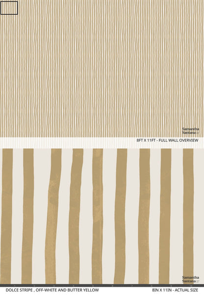 Dolce Stripe Wallpaper, off-white and butter yellow