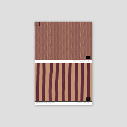 Dolce Stripe Wallpaper, peach and eggplant